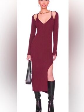 House Of Harlow Red Pink Dress Ribbed L Nwt
